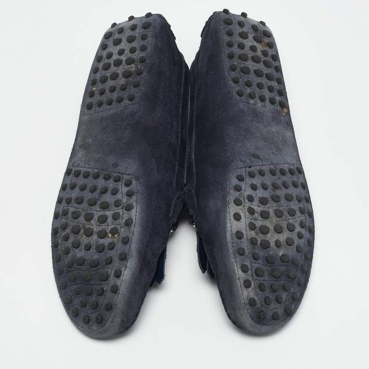 Pre Owned Tod's Navy Blue Suede Bit Fringe Loafers Size 39,5
