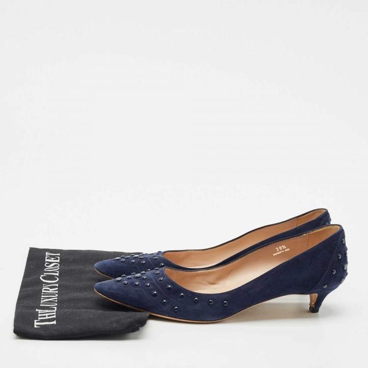 Pre Owned Tod's navy Blue Suede Studded Ballet Pumps Size 39.5