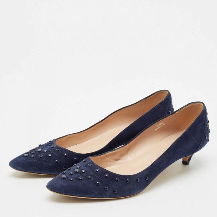 Pre Owned Tod's navy Blue Suede Studded Ballet Pumps Size 39.5