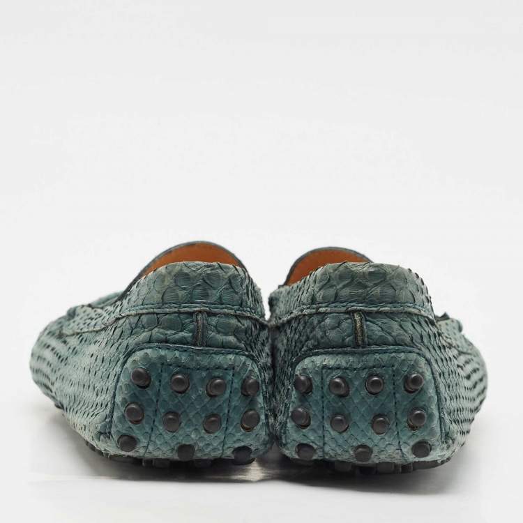 Pre Owned Tod's Green Python Leather Slip On Loafers Size 38