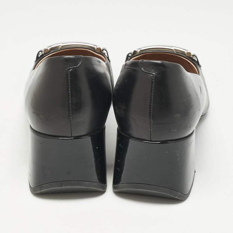 Pre Owned Tod's Black Leather Double T Court Loafer Pumps Size 39.5