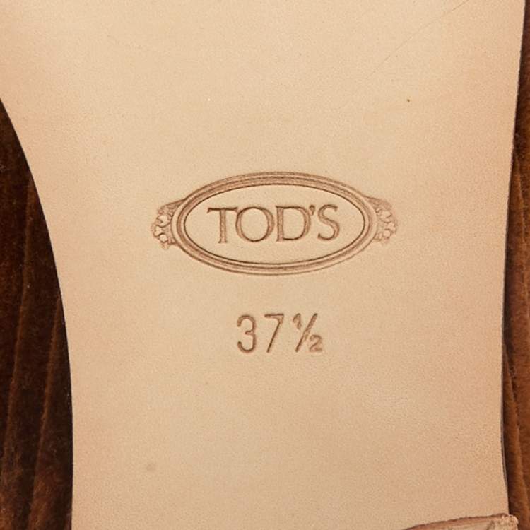 Pre Owned Tod's Brown Corduroy Fabric Chain Detail Flat Mules Size 37.5