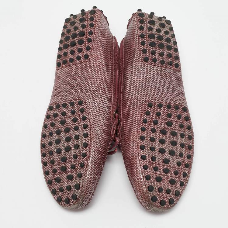 Pre Owned Tod's Purple Glitter and Leather Slip On Loafers Size 38