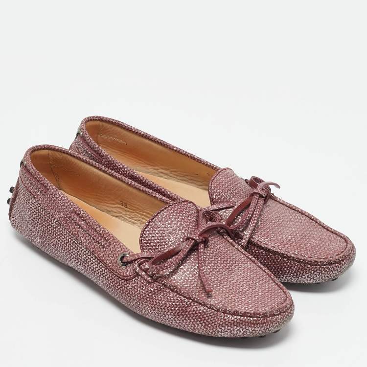 Pre Owned Tod's Purple Glitter and Leather Slip On Loafers Size 38