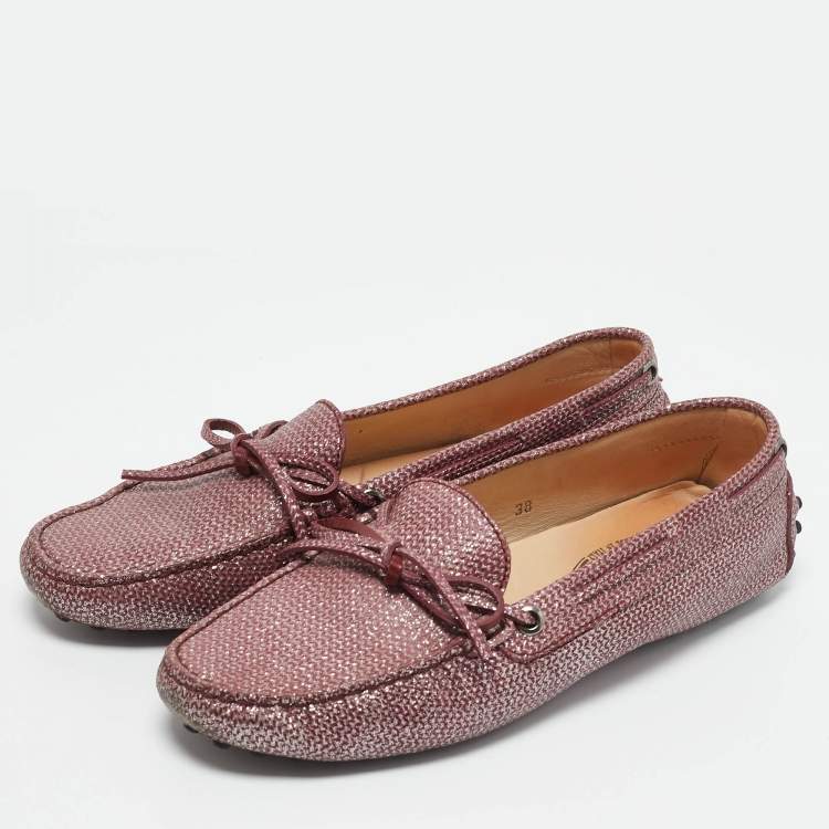 Pre Owned Tod's Purple Glitter and Leather Slip On Loafers Size 38
