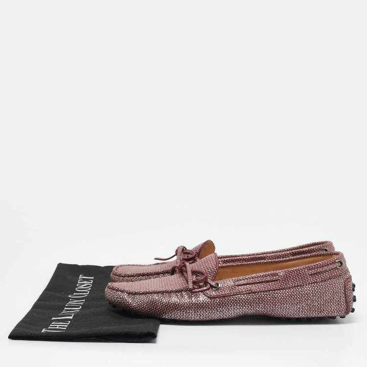 Pre Owned Tod's Purple Glitter and Leather Slip On Loafers Size 38