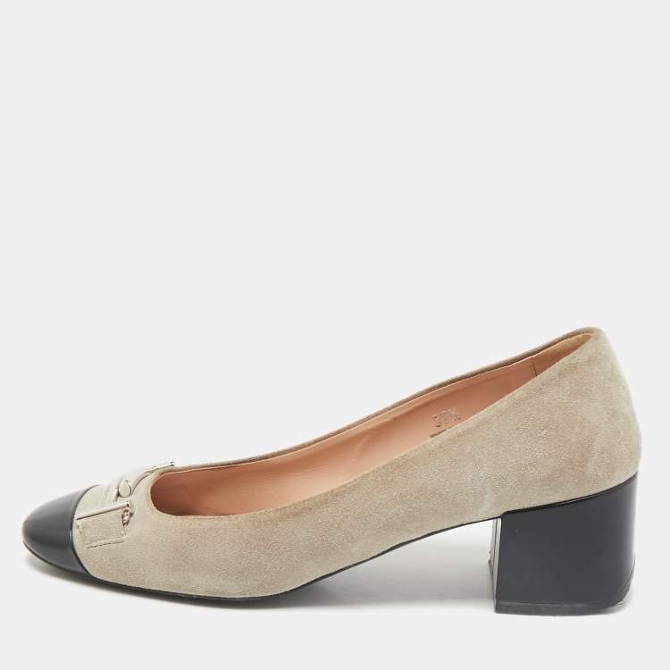 Pre Owned Tod's Navy Grey/Black Suede and Leather Double T Court Loafer Pumps Size 37.5