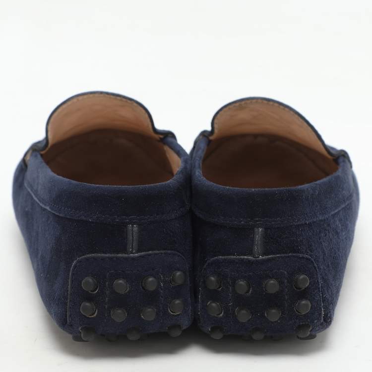 Pre Owned Tod's Navy Blue Suede Studded Slip On Loafers Size 36
