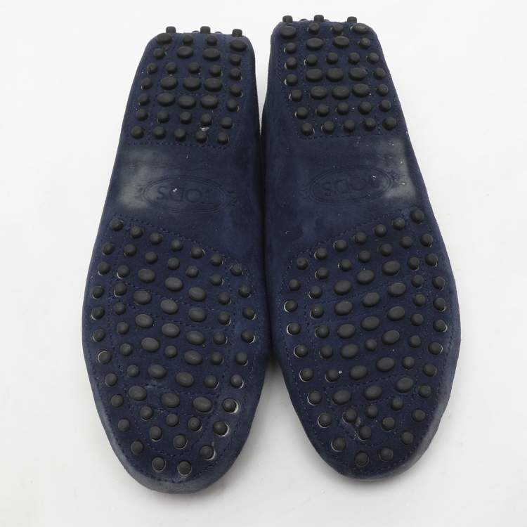 Pre Owned Tod's Navy Blue Suede Studded Slip On Loafers Size 36