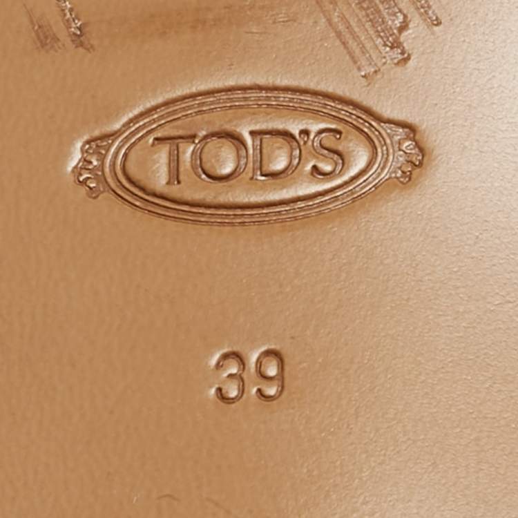 Pre Owned Tod's Brown Leather Double T Flat Mules Size 39