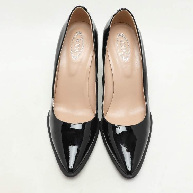 Pre Owned Tod's Black Patent Leather Pointed Toe Pumps Size 38