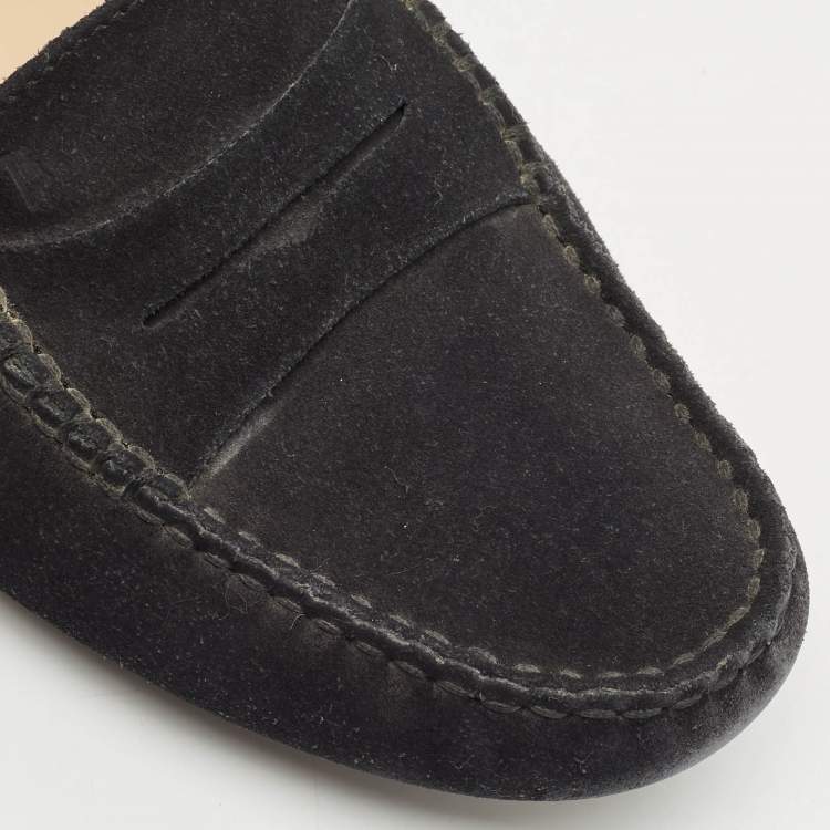 Pre Owned Tod's Black Suede Slip On Loafers Size 38