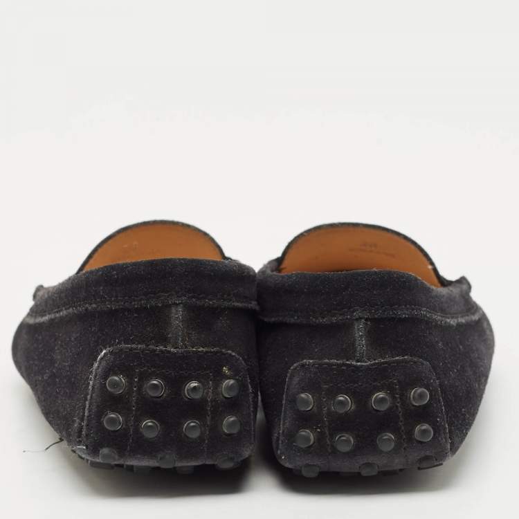 Pre Owned Tod's Black Suede Slip On Loafers Size 38