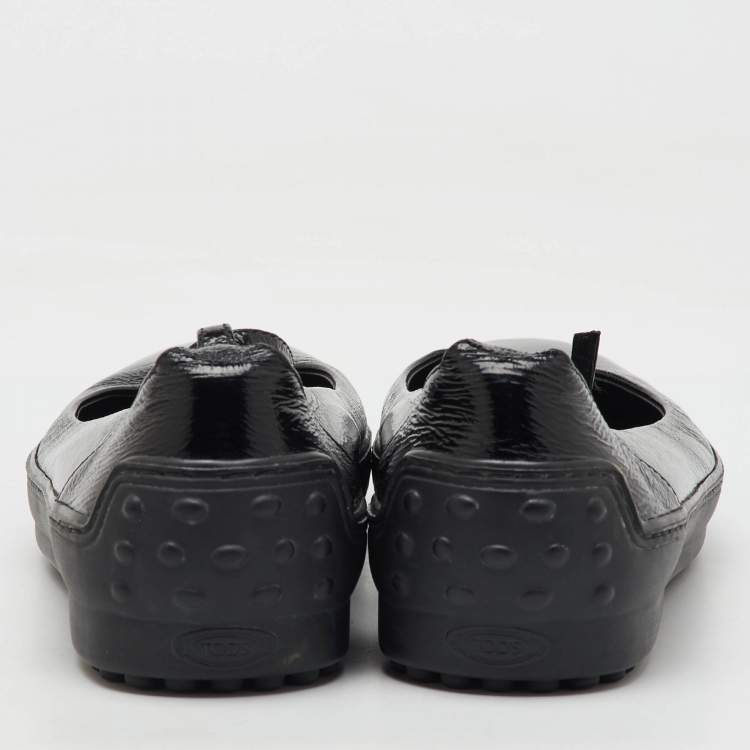 Pre Owned Tod's Black Patent Leather Ankle Strap Ballet Flats Size 38