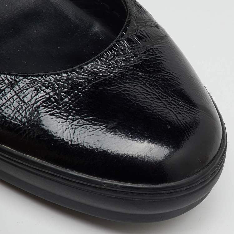Pre Owned Tod's Black Patent Leather Ankle Strap Ballet Flats Size 38