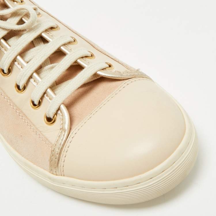 Pre Owned Tod's Beige Leather and Suede Lace Up Sneakers Size 40