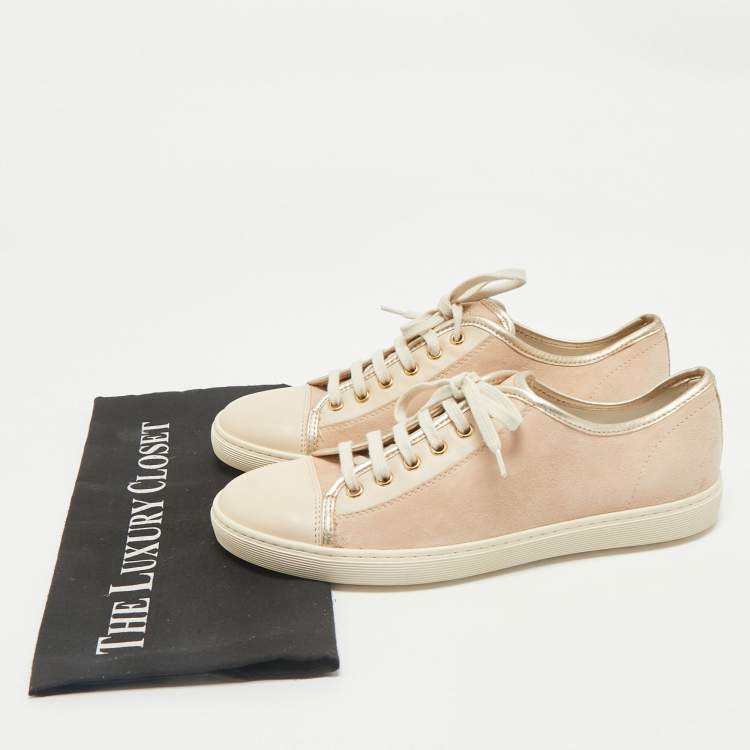 Pre Owned Tod's Beige Leather and Suede Lace Up Sneakers Size 40