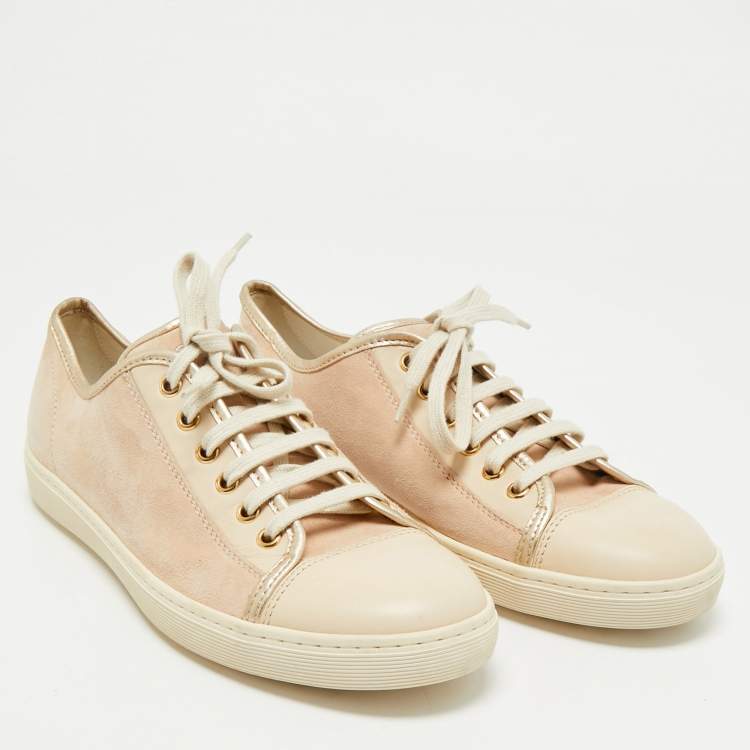 Pre Owned Tod's Beige Leather and Suede Lace Up Sneakers Size 40