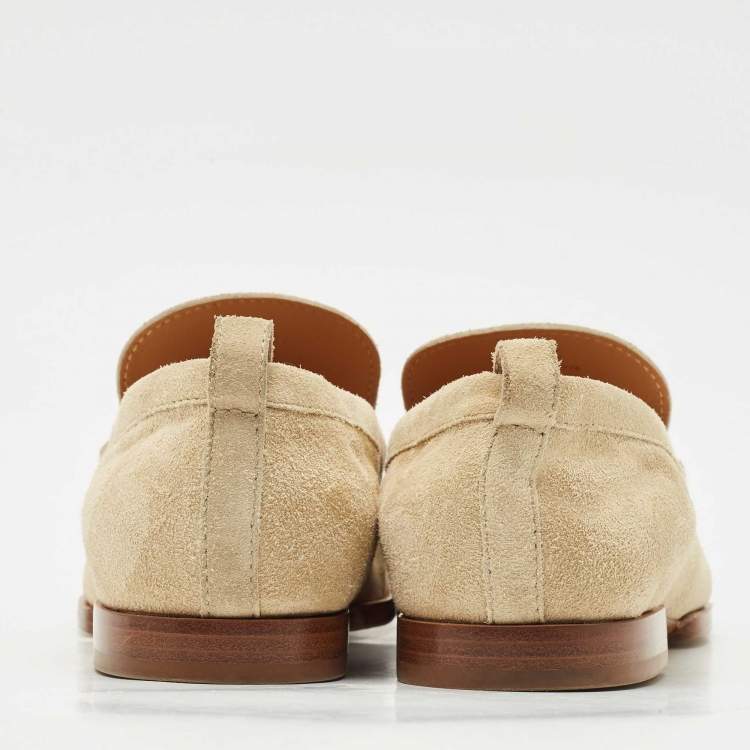 Pre Owned Tod's Beige Suede T Logo Penny Loafers Size 38.5