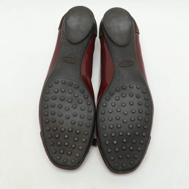 Pre Owned Tod's Brown/Burgundy Suede and Patent Leather Bow Ballet Flats Size 39