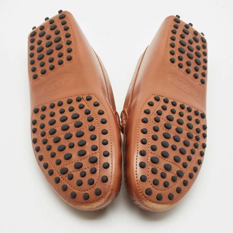 Pre Owned Tod's Brown Leather T Timeless Slip On Loafers Size 37