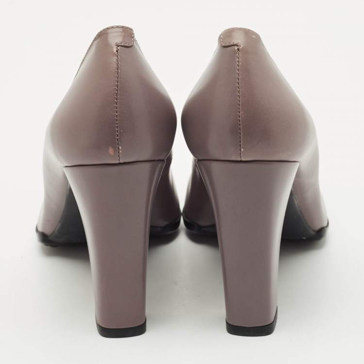 Pre Owned Tod's Dark Lilac Leather Block Heel Pumps Size 40