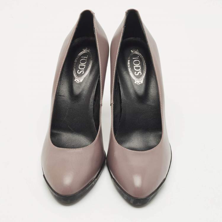 Pre Owned Tod's Dark Lilac Leather Block Heel Pumps Size 40