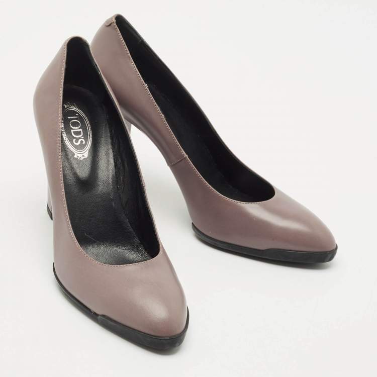 Pre Owned Tod's Dark Lilac Leather Block Heel Pumps Size 40