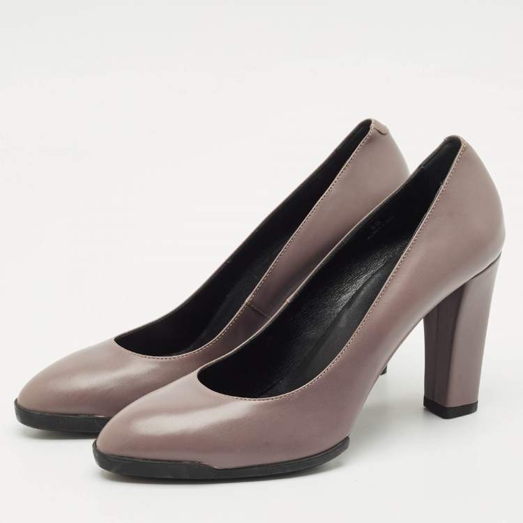 Pre Owned Tod's Dark Lilac Leather Block Heel Pumps Size 40