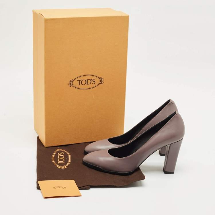 Pre Owned Tod's Dark Lilac Leather Block Heel Pumps Size 40