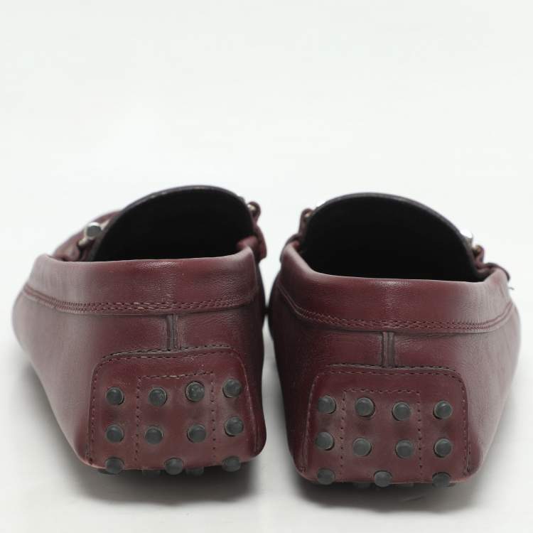 Pre Owned Tod's Burgundy Leather Double T Court Loafers Size 39.5