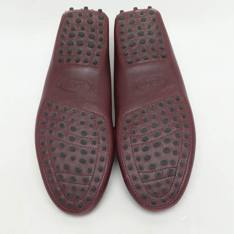 Pre Owned Tod's Burgundy Leather Double T Court Loafers Size 39.5