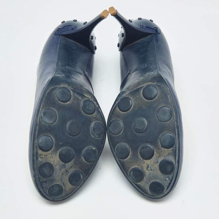 Pre Owned Tod's Navy Blue Leather Round Toe Pumps Size 39