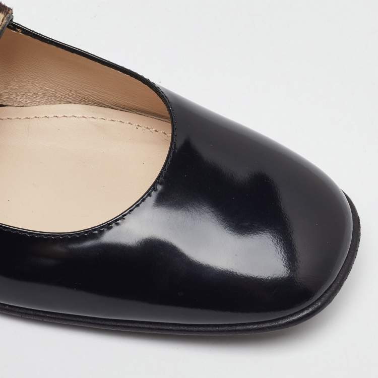 Pre Owned Tod's Black/Brown Leather and Leopard Print Calf Hair Mary Jane Ballet Flats Size 37.5