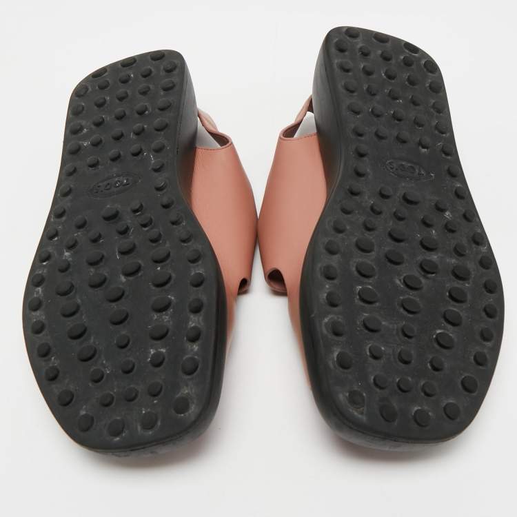 Pre Owned Tod's Dusty Pink Leather Double Buckle Chunky Sandals Size 39.5