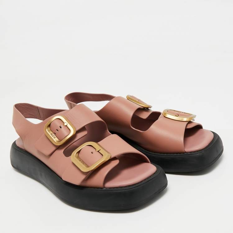 Pre Owned Tod's Dusty Pink Leather Double Buckle Chunky Sandals Size 39.5