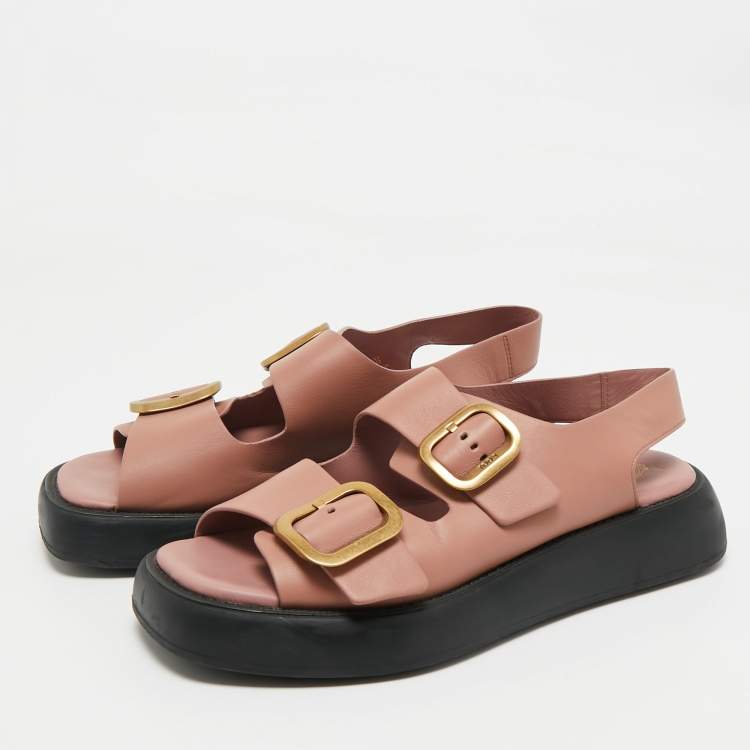 Pre Owned Tod's Dusty Pink Leather Double Buckle Chunky Sandals Size 39.5