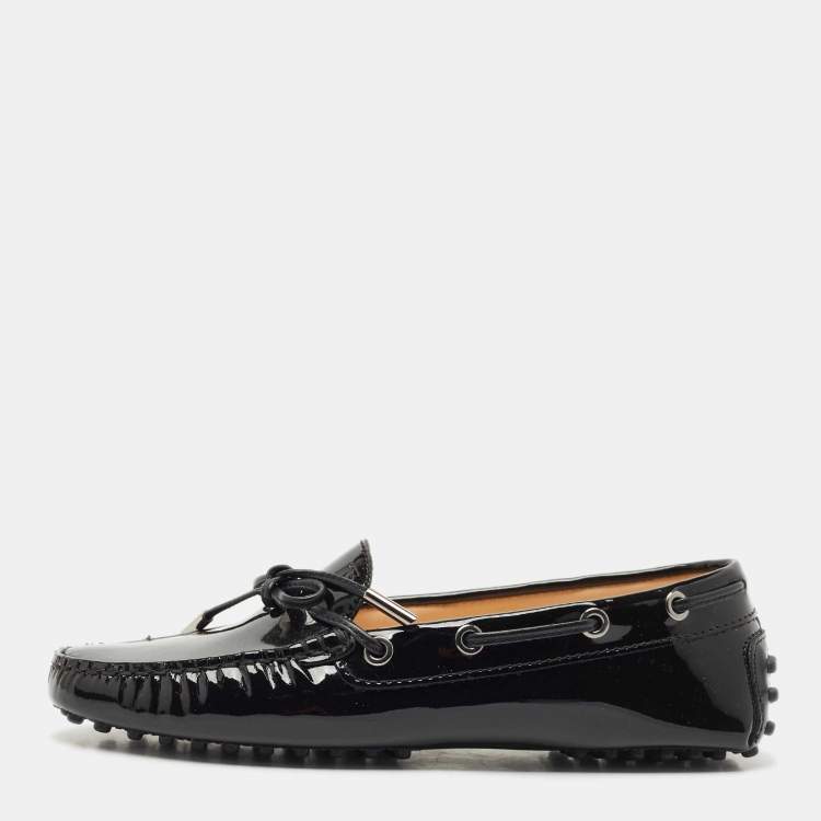 Pre Owned Tod's Black Patent Leather Bow Slip On Loafers Size 36