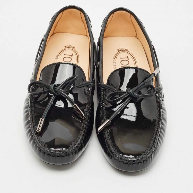 Pre Owned Tod's Black Patent Leather Bow Slip On Loafers Size 36