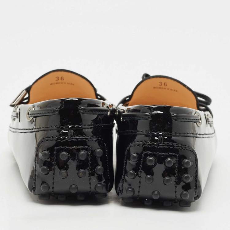 Pre Owned Tod's Black Patent Leather Bow Slip On Loafers Size 36