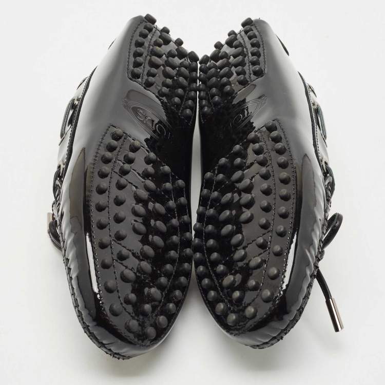 Pre Owned Tod's Black Patent Leather Bow Slip On Loafers Size 36