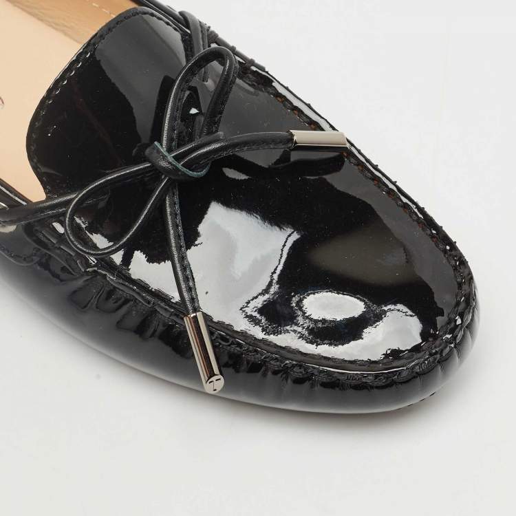 Pre Owned Tod's Black Patent Leather Bow Slip On Loafers Size 36