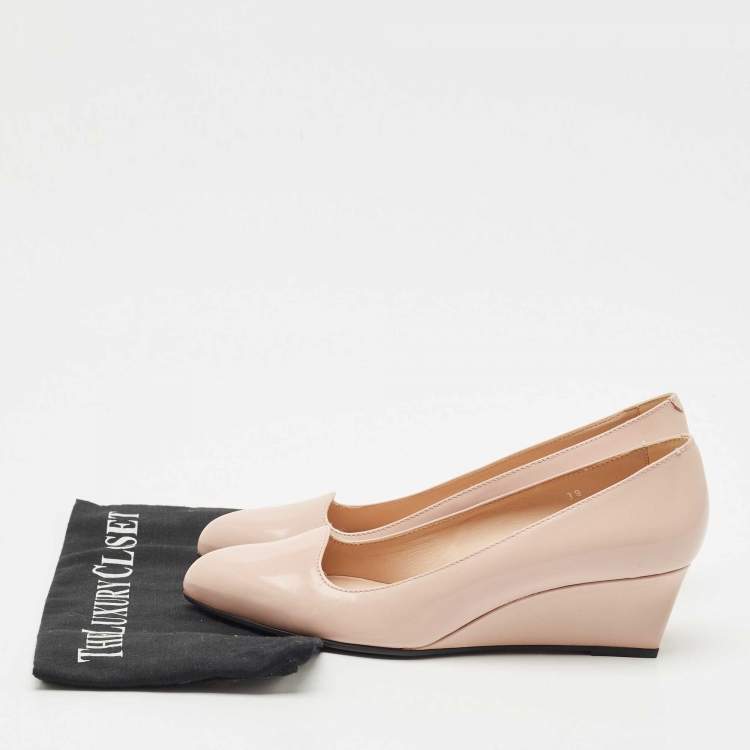 Pre Owned Tod's Blush Pink Leather Almond Toe Wedge Pumps Size 39