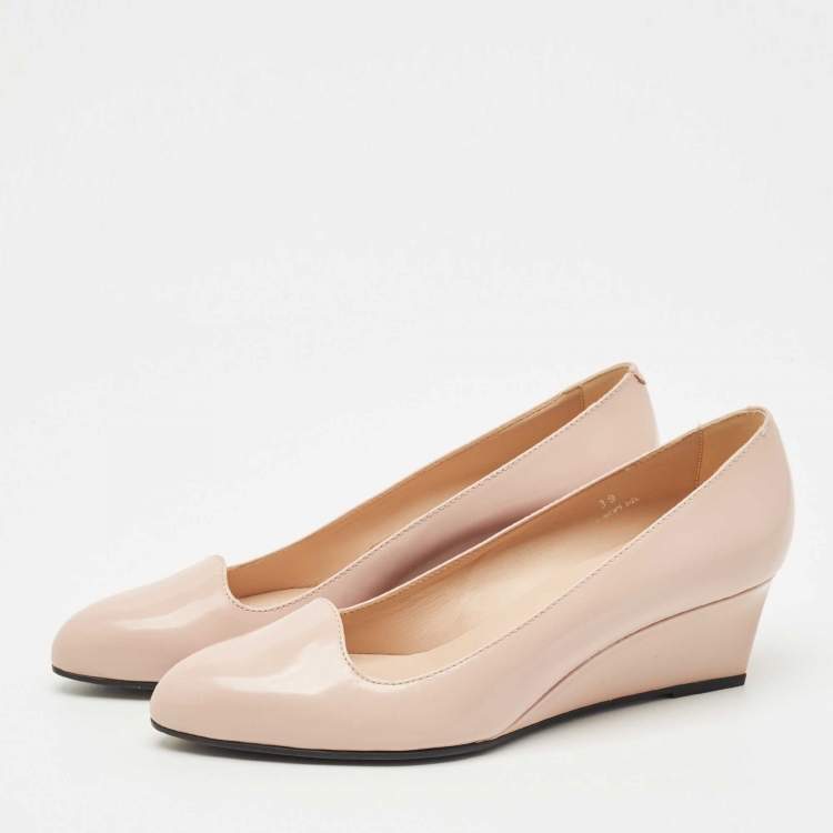 Pre Owned Tod's Blush Pink Leather Almond Toe Wedge Pumps Size 39