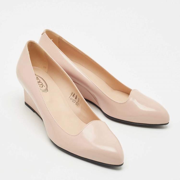 Pre Owned Tod's Blush Pink Leather Almond Toe Wedge Pumps Size 39
