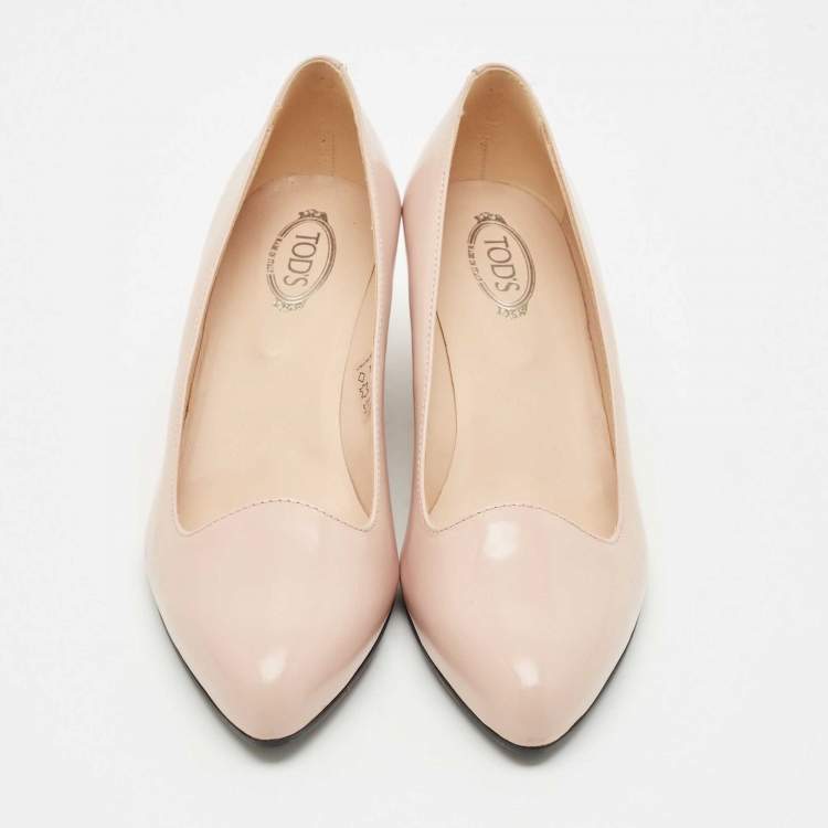 Pre Owned Tod's Blush Pink Leather Almond Toe Wedge Pumps Size 39