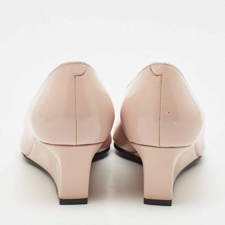 Pre Owned Tod's Blush Pink Leather Almond Toe Wedge Pumps Size 39