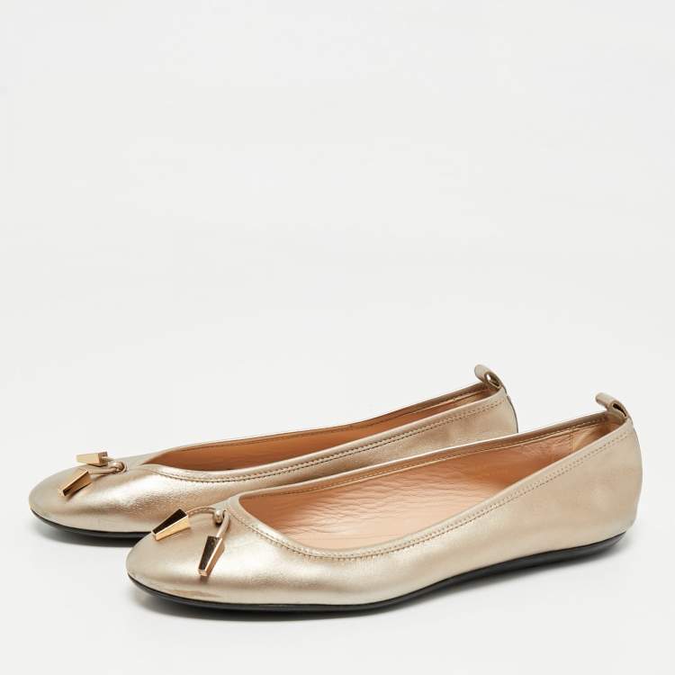 Pre Owned Tod's Metallic Gold Leather Ballet Flats Size 39