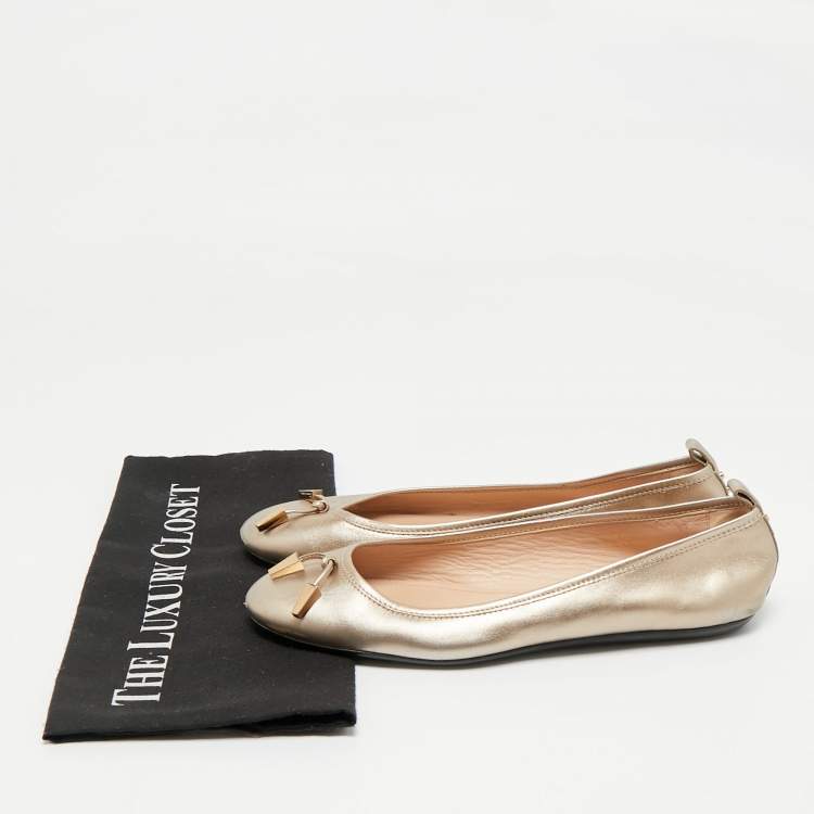 Pre Owned Tod's Metallic Gold Leather Ballet Flats Size 39