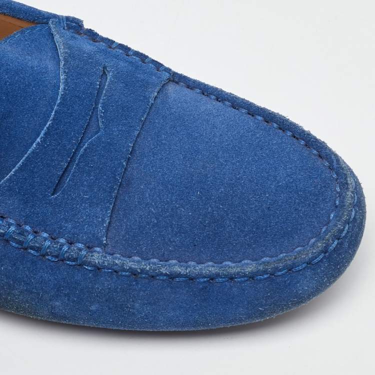 Pre Owned Tod's Blue Suede Slip On Loafers Size 37.5
